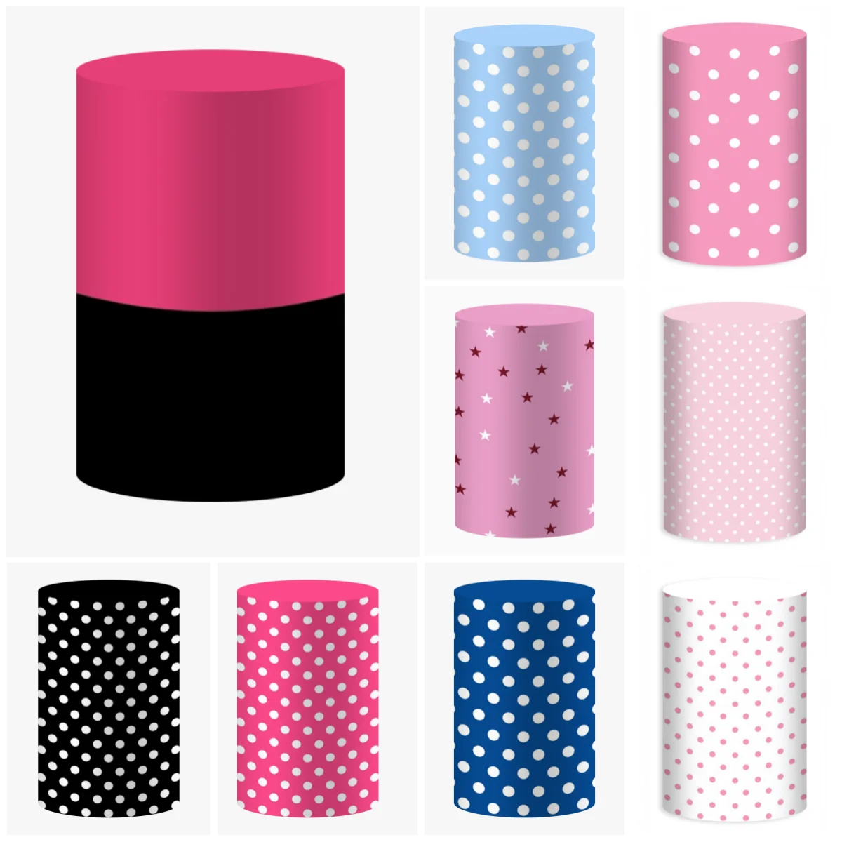 Polka Dot Star Print Elastic Cylinder Cover Cake Stand Stretchy Fabric Dessert Base Decor Backdrop Birthday Party Table Decor