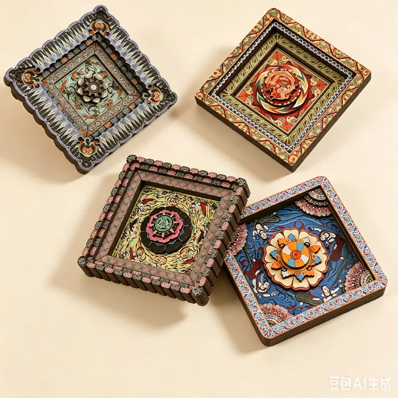 Dunhuang Algae Well Series Wooden Fridge Magnets Creative Tourist Souvenir Gifts Soft Magnetic Crafts Wholesale