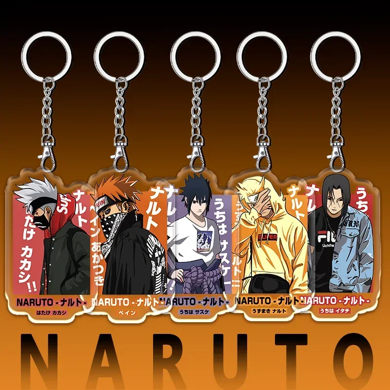 12cm NARUTO Acrylic Itachi Sasuke Double Sided Pattern Keychain Student Backpack Pendant Fun Car Key Hanger Kids Festival Gift