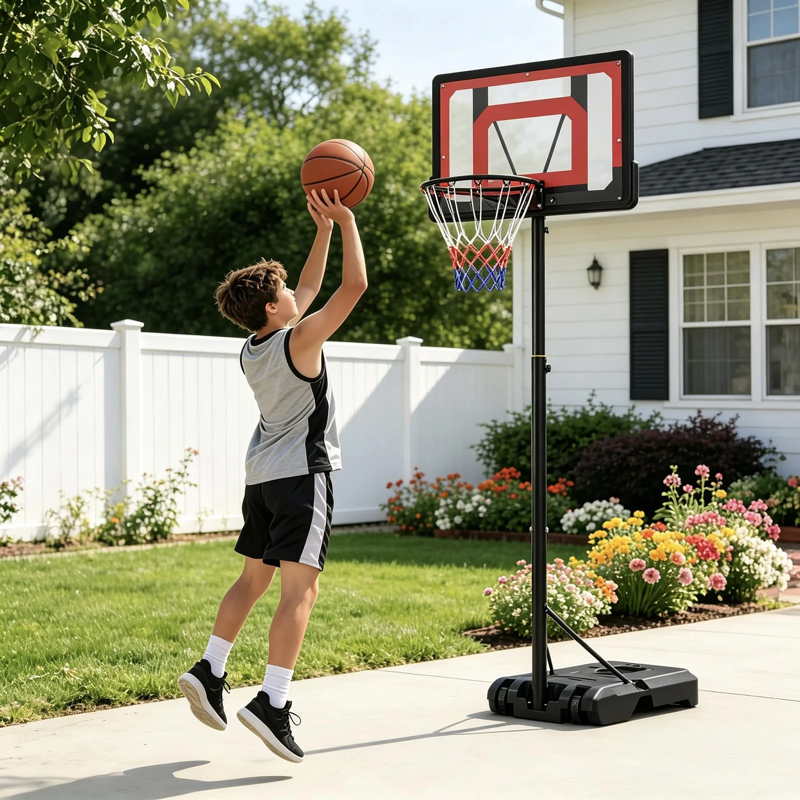 

33'' Portable Outdoor Basketball Hoop, Shatterproof PC Backboard, 5.25-7FT Adjustable Goal With Wheels For Backyard Driveway