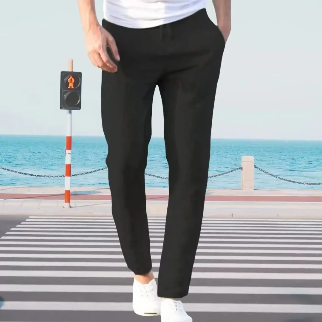 

Pants Men Cotton Linen Trousers Joggers Casual Solid Elastic Waist Straight Loose Sports Running Pants Plus Size Men's Clothing