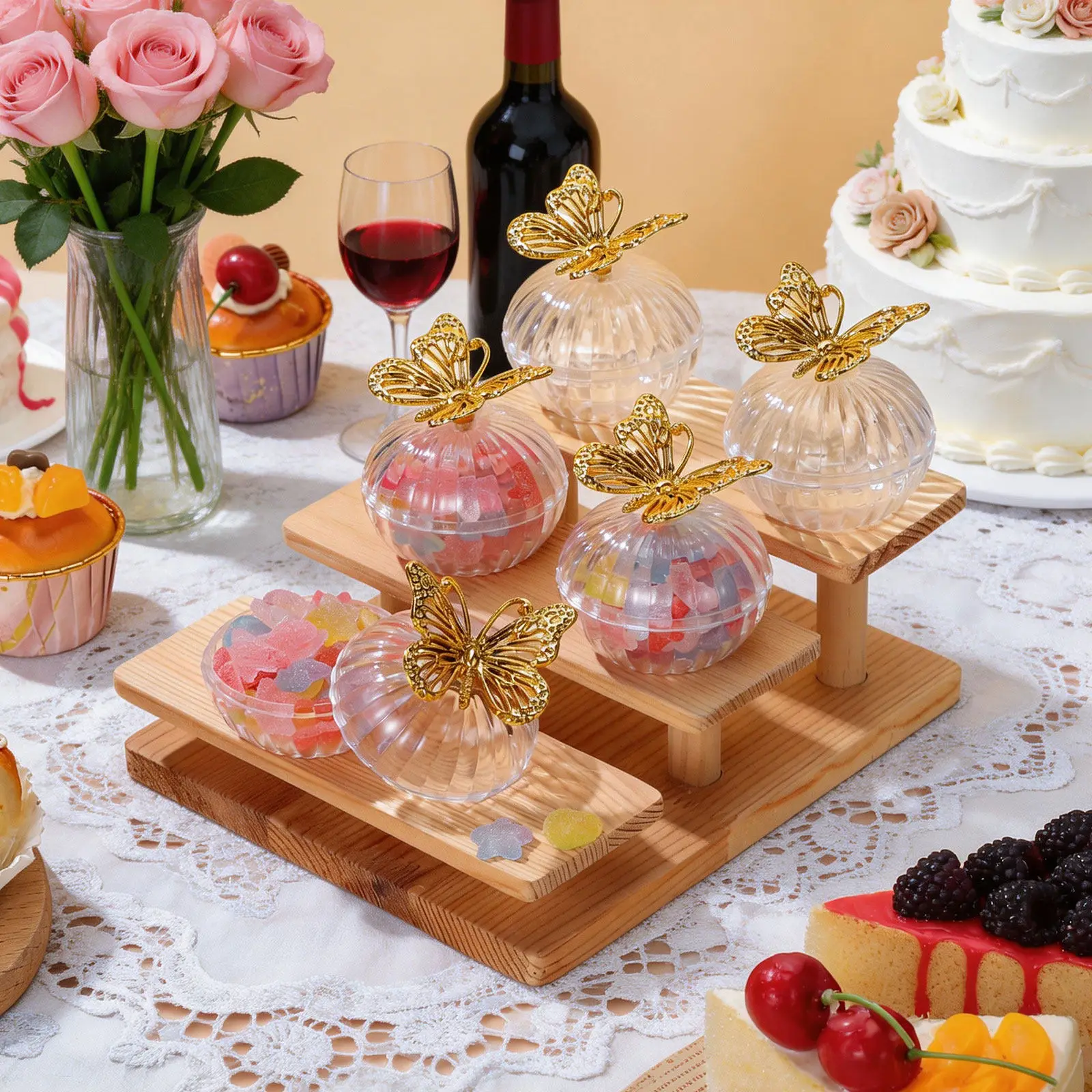 

12pcs Clear Candy Box European Style Gold Plated Butterfly Wedding Wedding Favor Boxes Round Bottom Storage Holder party Favors