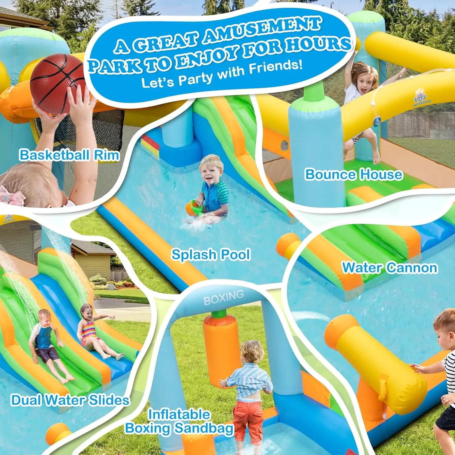 Glissière d'eau gonflable, maison de rebond d'eau sur le thème de la boxe avec toboggan pour enfants, arrière-cour, souffleur de 735W, château pour diabétique