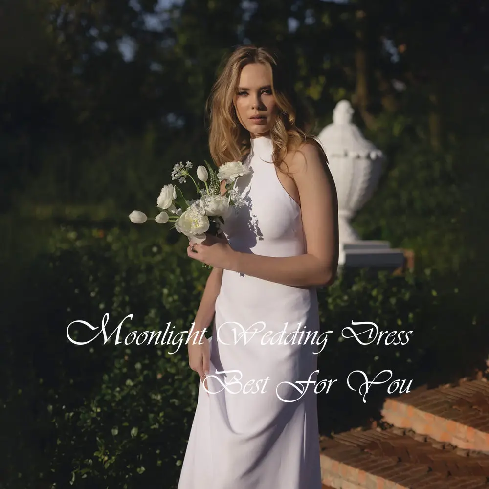 Vestidos De Novia modernos con lazo Halter, corte en A, sin mangas, con espalda abierta, cola De barrido, personalizados, 2026