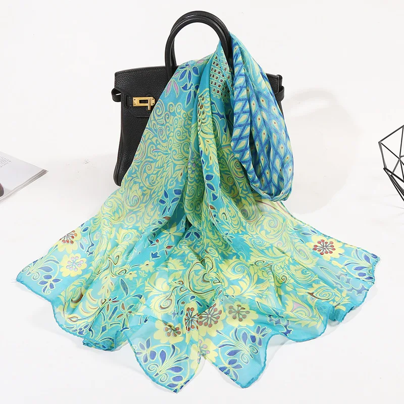 2024 Fashion Printed Floral Chiffon Hijab Scarf Women Pareo Lady Bandanas Beach Towels Summer Muslim Veil Wrap Female Foulard