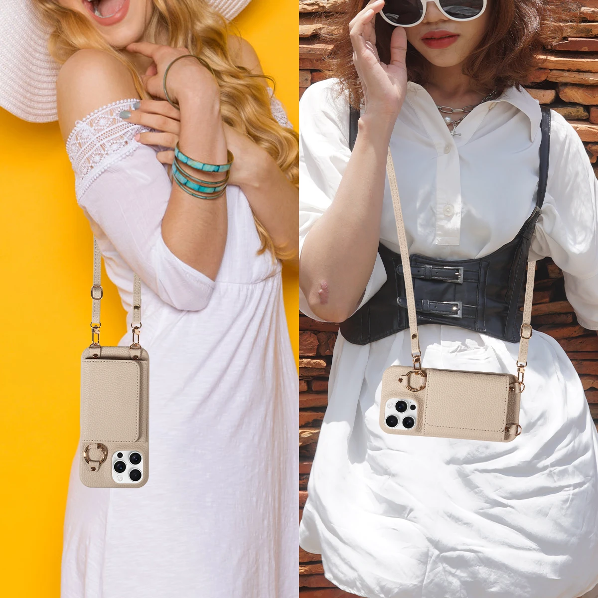 آيفون 16 15 برو ماكس 14 13 12 سلسلة بولي Leather الجلود Magsafe المغناطيسي شحن لاسلكي للصدمات Crossbody محفظة جراب هاتف