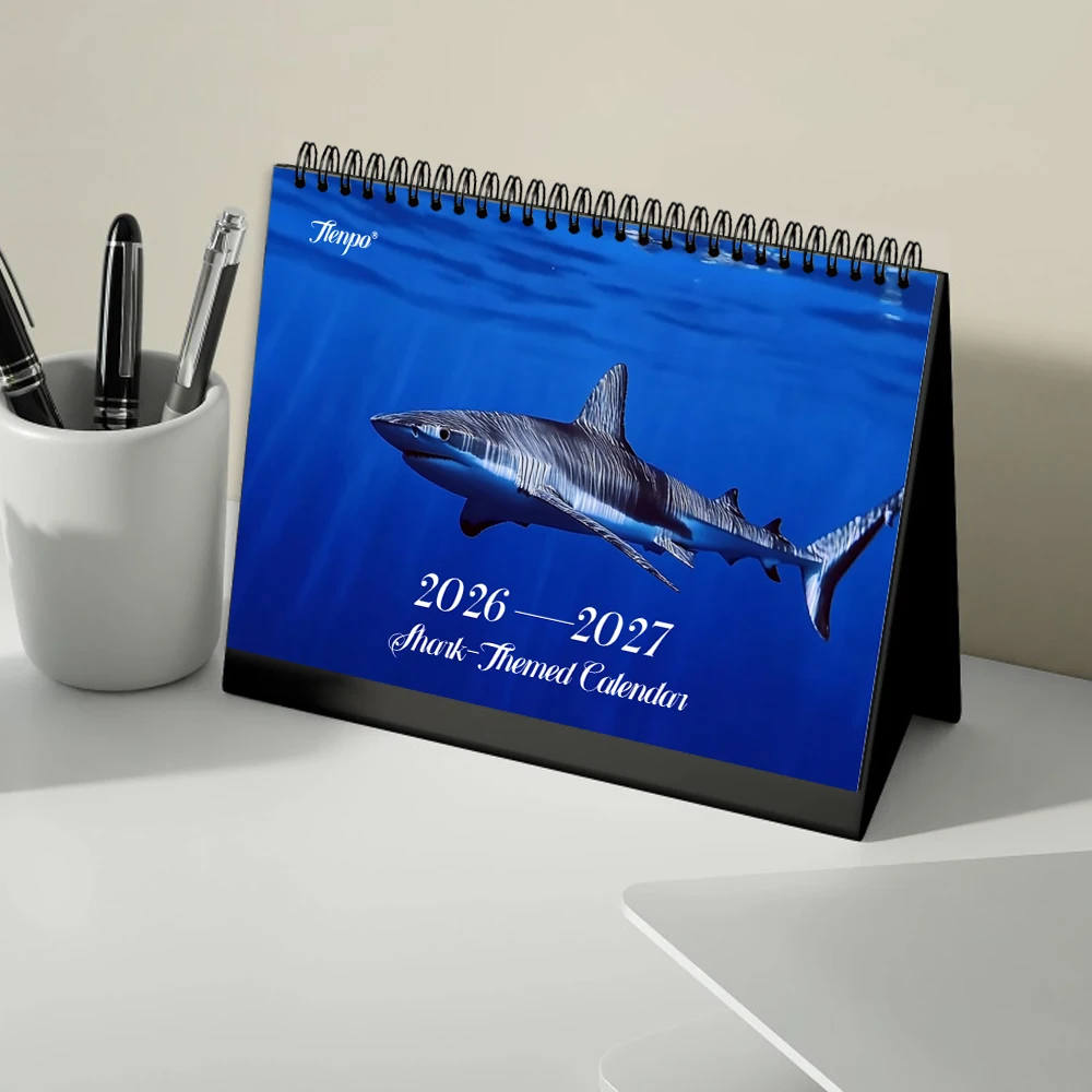 

1pc 2026-2027 Desktop Calendar, Ocean World Shark,Desk Calendar,24-Month Monthly Planner, Perfect Gift for Birthdays & Christmas