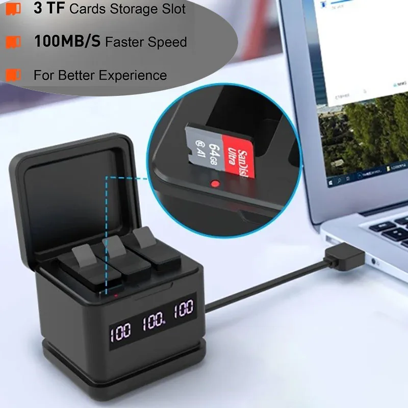 GoPro 5 Battery charger equipped with high-speed SD card reader function and Type-C interface for GoPro Hero 8 Hero 7 Hero 6 Hero 5 camera - Image 2