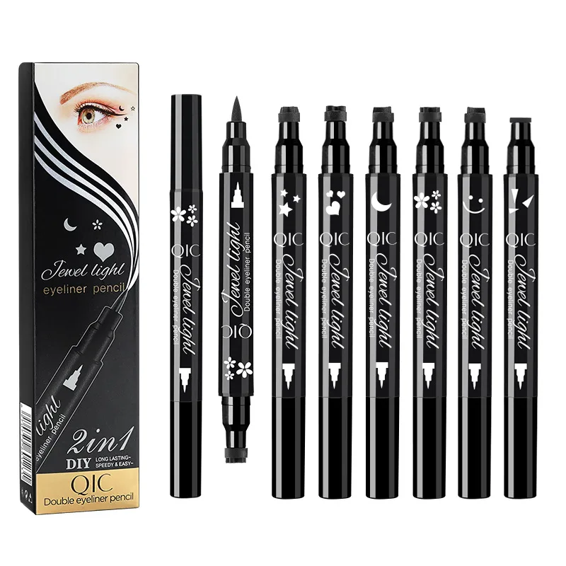 2 In1 Stamp Liquid Eyeliner Water Long Lasting Proof Fast Dry Double-ended Black Seal Eye Liner Pen Make Up for Women Cosmetics