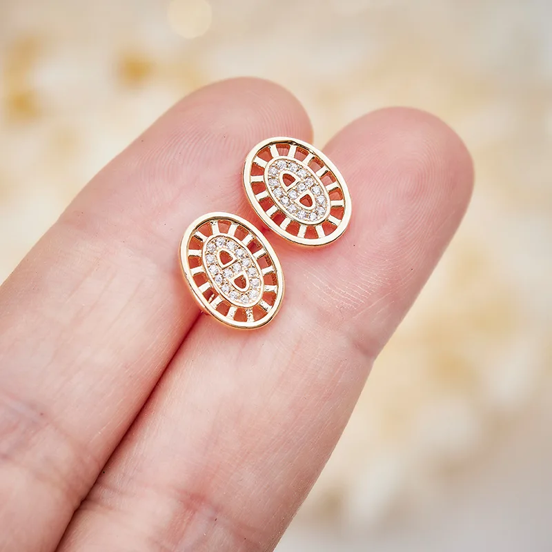 S925Silver Hollow Pig Nose Stud Earrings Gold Plated Inlaid Zirconium European and AmericanInsSimple Texture Geometric Earrings