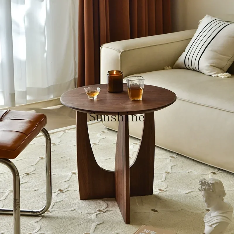 

Solid wood round coffee table balcony small round table to make tea