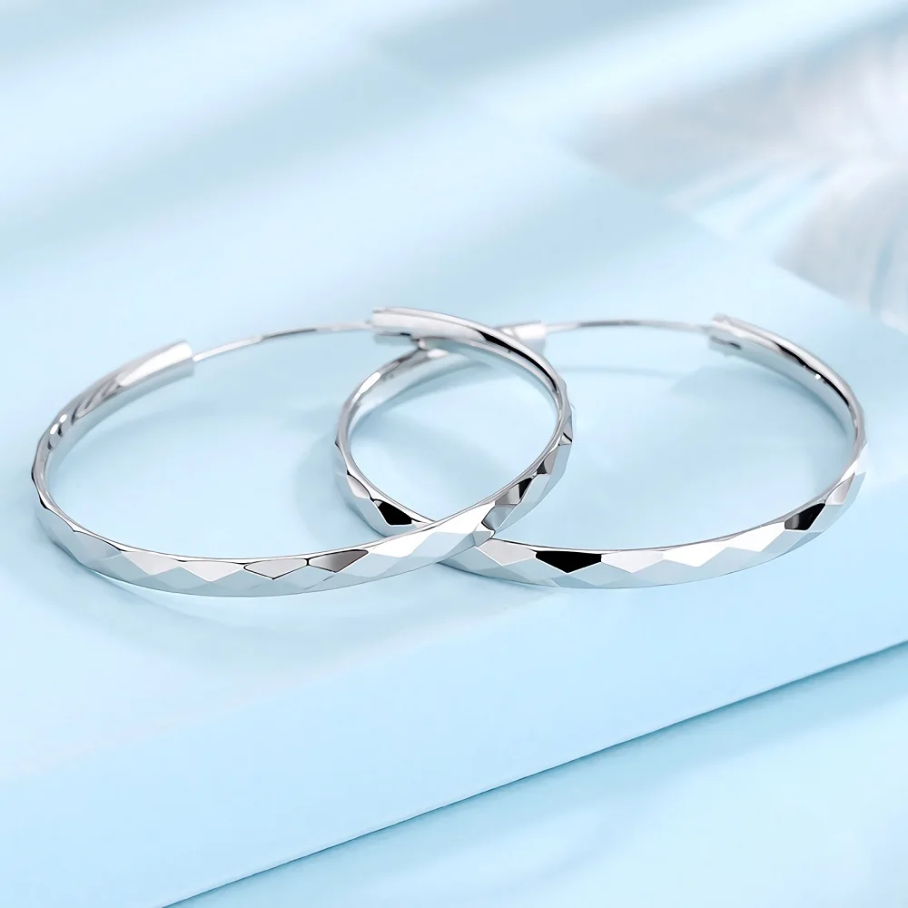Feine 925 Sterling Silber Luxus 5 cm große Kreis Creolen für Frauen Charms Original Designer Party Hochzeit Schmuck Geschenke – Detail 6