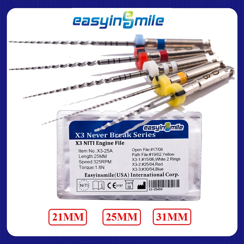 

15PCS Easyinsmile X3 NiTi Rotary Files Endodontic Root Canal Engine Files Anti-Break Flex 21/25/31mm for Dental Dentistry