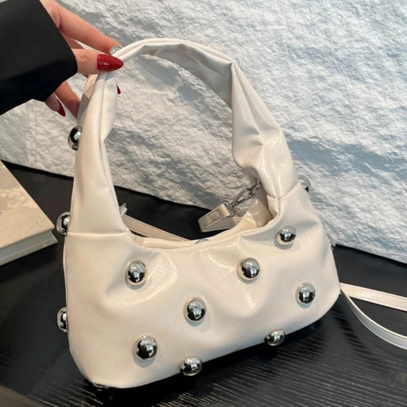 

G5AE Elegant Studded Shoulder Bag Crossbody Purse PU Leather Casual Underarm Purse Handbag Suitable for Various Occasion