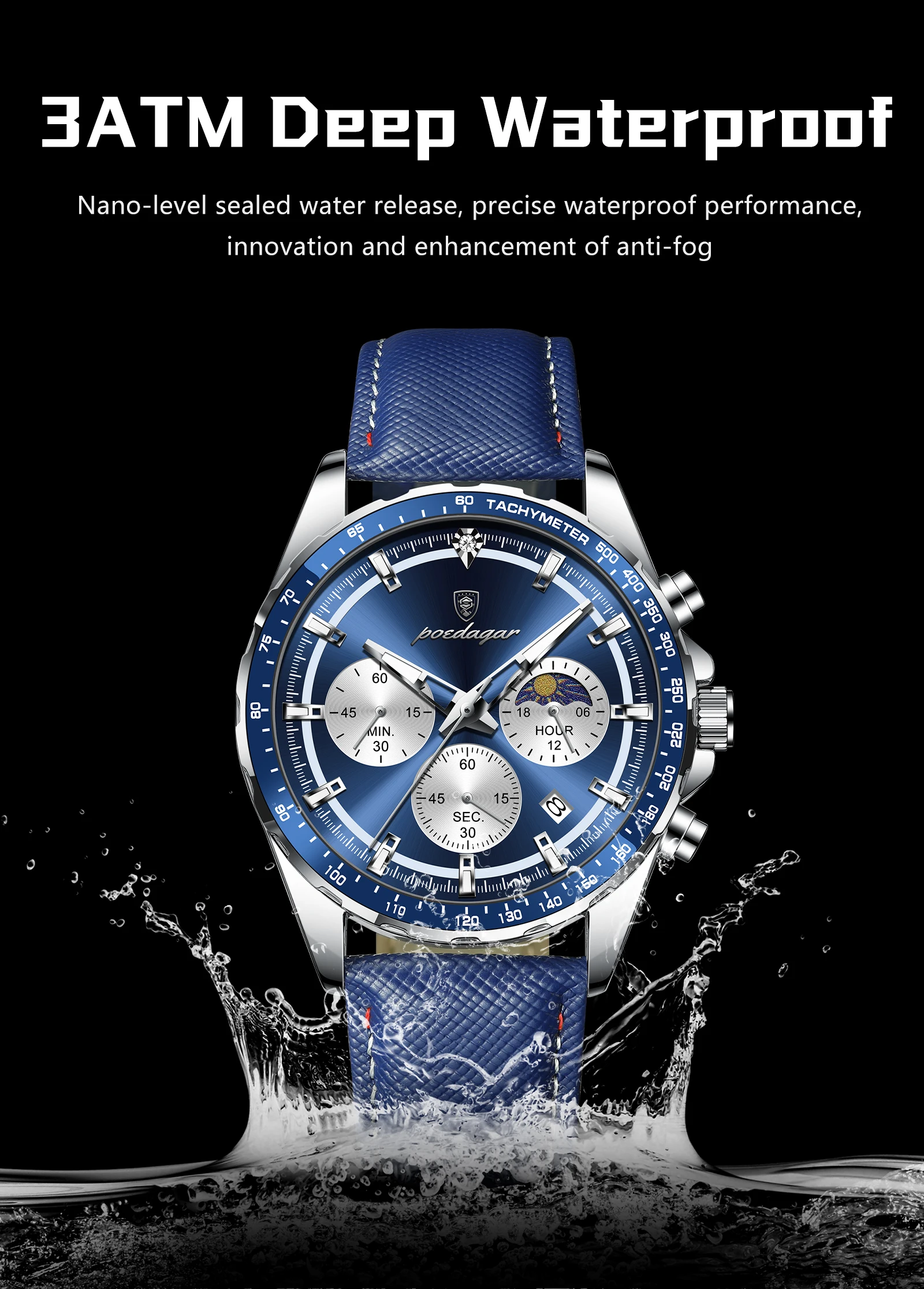 POEDAGAR Original Man Wristwatch Luminous Waterproof Chronograph Date Men Clock Leather Quartz Fashion Sport Men's Watches Reloj S9c881a5aa20d49049b0318e19236cf383