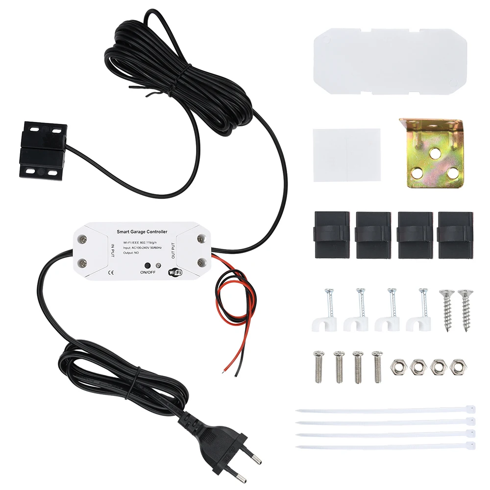 Controlador inteligente de porta de garagem AC100-240V, cronometragem compatível com Alexa e Google Home Smart Life APP Controle de voz