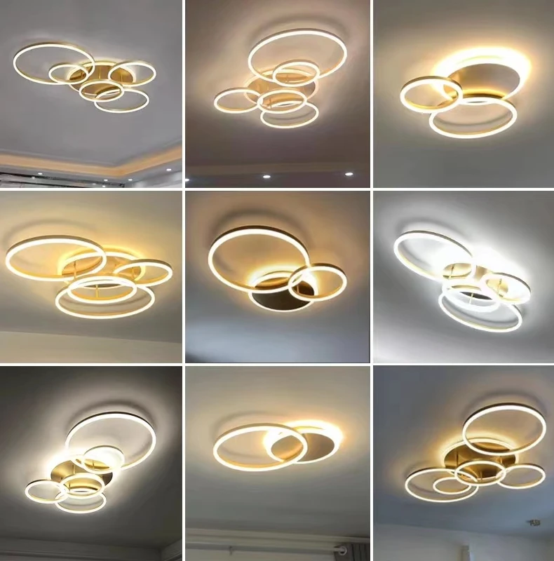 Imagem -06 - Moderno Led Anéis Lustres de Teto Iluminação para Sala Quarto Home Decor Lâmpadas Escovado Lustre Dourado Luzes do Anel