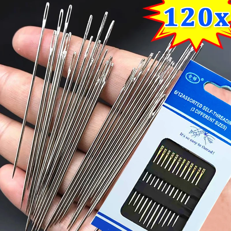 12/120PCS Side Holes Blind Needles Sewing Stainless Steel Elderly Sewing Needle Household DIY Jewerly Beading Threading Needles