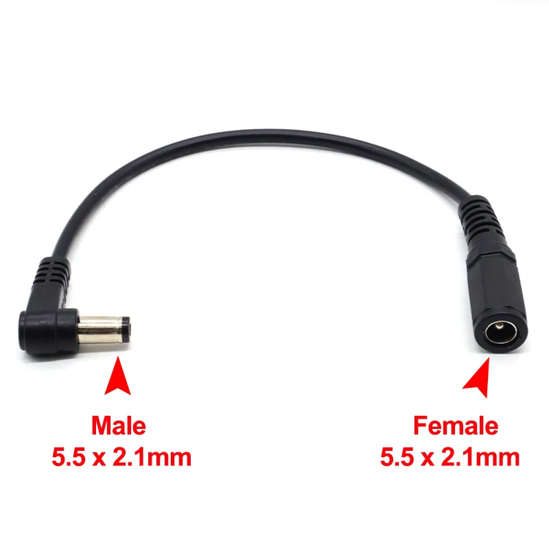 Adapter kabla DC 5,5 x 2,1 mm męski na żeński, kabel ładujący 5,5 * 2,1 mm pod kątem prostym 90 stopni