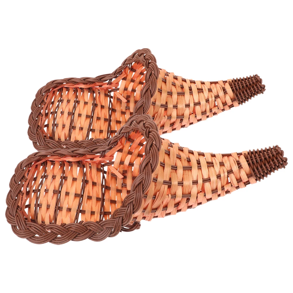 

2 Pcs Horn Bamboo Craft Baskets H woven Fruit Storage Basket Snack Storage Kitchen Bar Accessories Decor