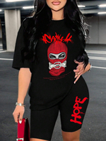 A Lady Wearing Mask Print Women T Shirts Two Piece Set Fashion Novel Hip Hopshort Sets Breathable Soft New Shirt Shorts Female
