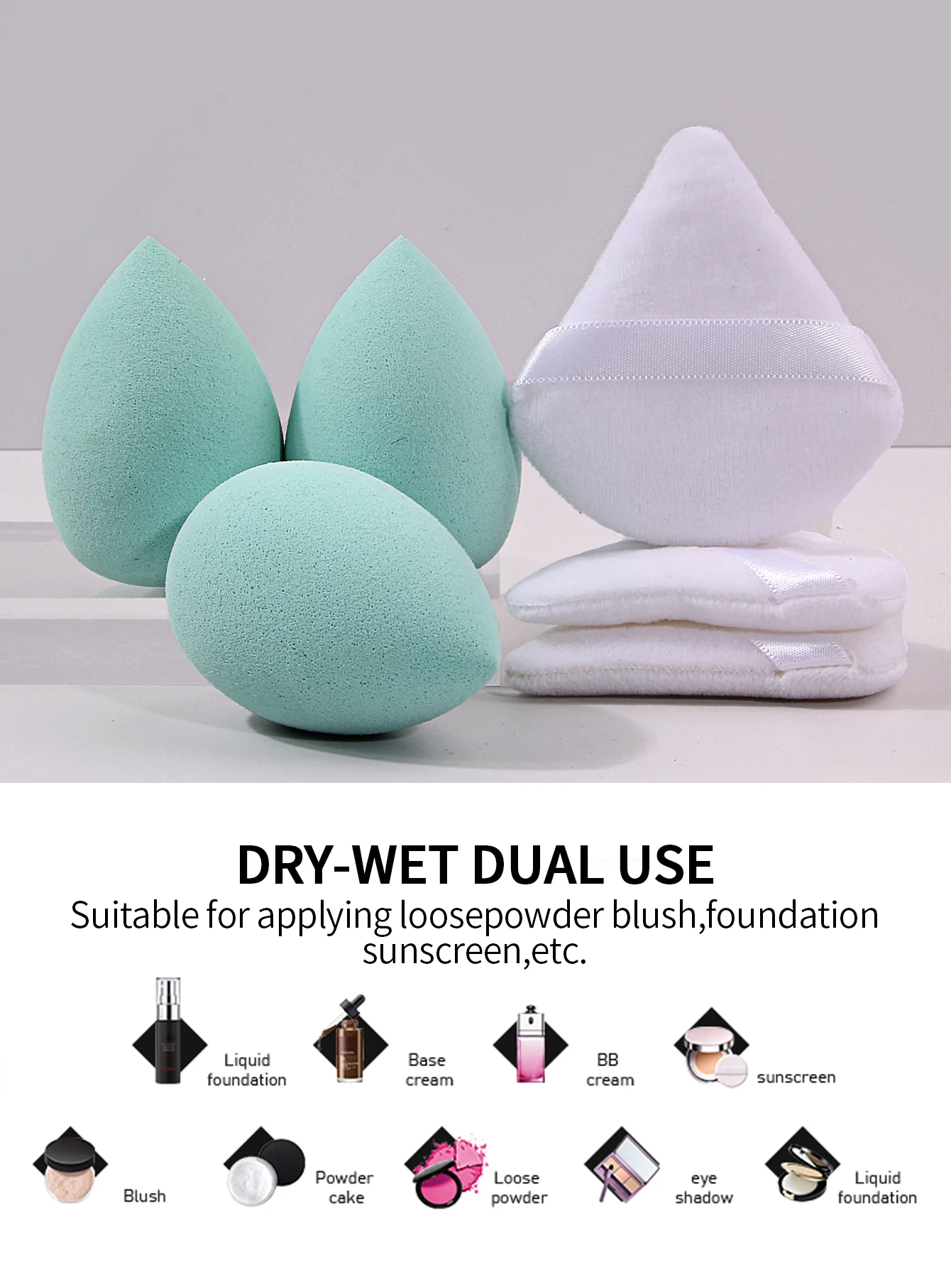 Éponge de maquillage professionnelle, bouffante de poudre d'œuf, un outil de maquillage à double usage sec et humide qui n'est pas sujette à coller la poudre, 12 pièces