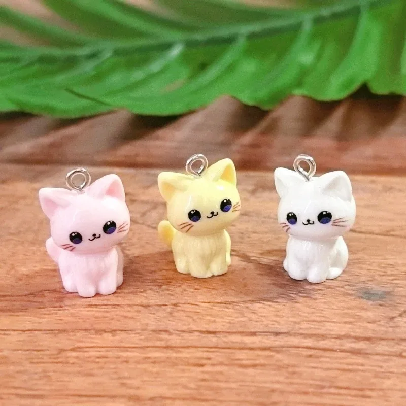 10pcs 3D Kawaii Happy Cat Resin Charms Kitten Animal Pendant For Necklace Earring Keychains DIY Jewelry Accessories view 3