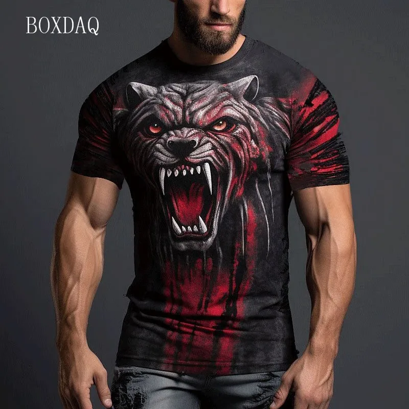 Beast Of Prey Graphic Men's Trend T-Shirts Short Sleeve 3D Animal Print Street Male Personality T Shirt 6XL Big Size Casual Tops