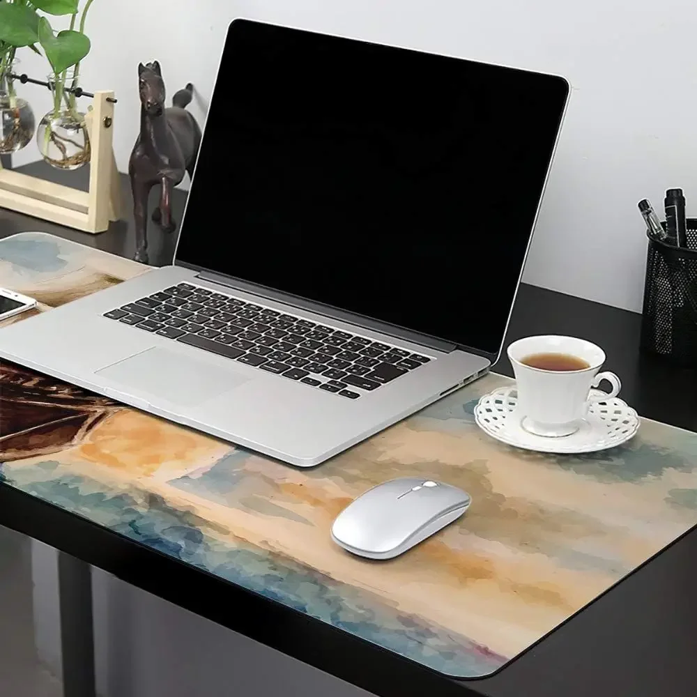 Oil Painting Pirate Sail Mouse Pad Non-Slip Rubber Mouse Pad with Stitched Edges Waterproof Mouse Mat for Office 35.4