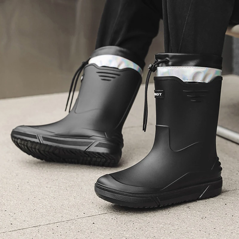 Bottes de Pluie en Velours pour Homme, Chaudes à Tube Haut, Résistantes à l'Usure, en Caoutchouc, pour Chantier de Construction, Nouvelle Collection