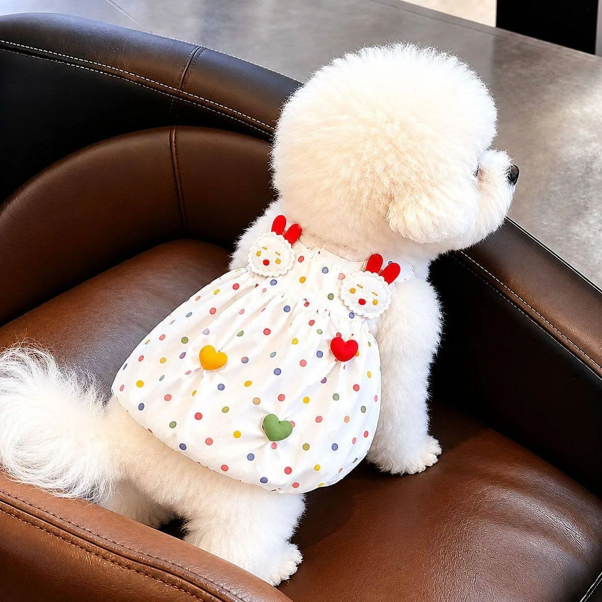 Summer Polka Dot Dog Dress Suspender Vest Cute Rabbit Print Soft Breathable Lightweight Maltese Small Dogs Pet Clothes Hot New view 3