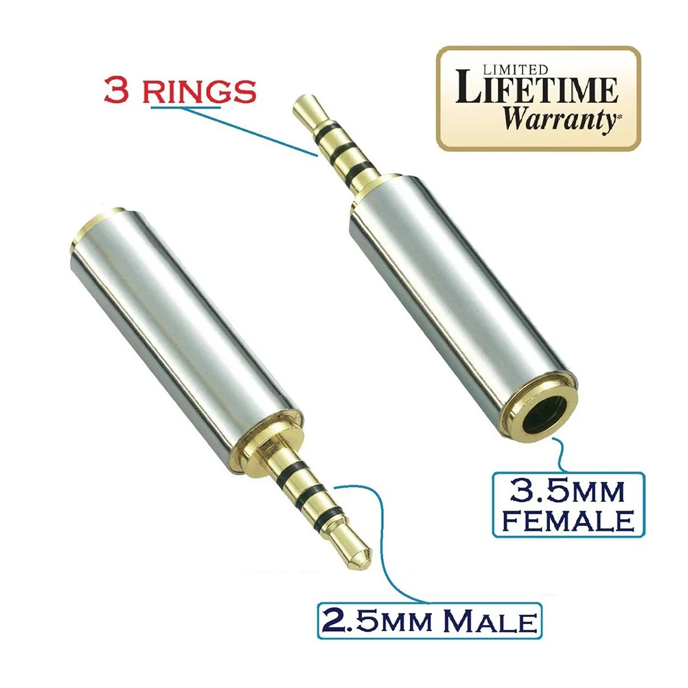 2.5mm to 3.5mm Audio Adapter Converter Plug 25mm Male to 35mm Female Stereo Mono Headphone Transducer for Cell Phone Earphones