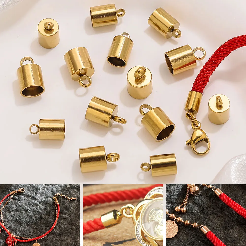

10pcs Stainless Steel Crimp End Caps Leather Cords End Tip Beads Caps PVD Plated Gold Clasps DIY Jewelry Making Finding Supplies