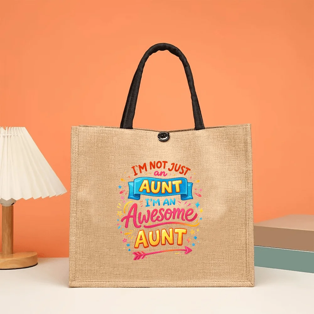Sweet Colorful Letters Awesome Aunt Tote Bag, Cute Auntie Theme Printed Handbag, Shopping Bag for Elders Portable Storage Bags