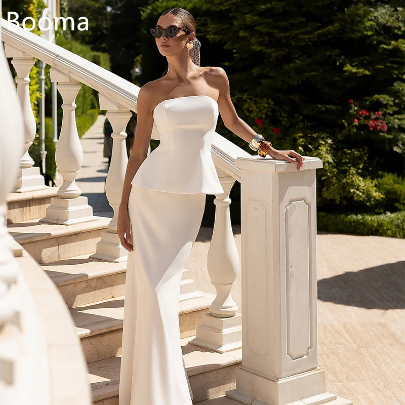 

Booma Strapless Mermaid Pleat Satin Floor Length Wedding Dresses Long Sleeveless Elegant Brides Gown Custom Made 2025