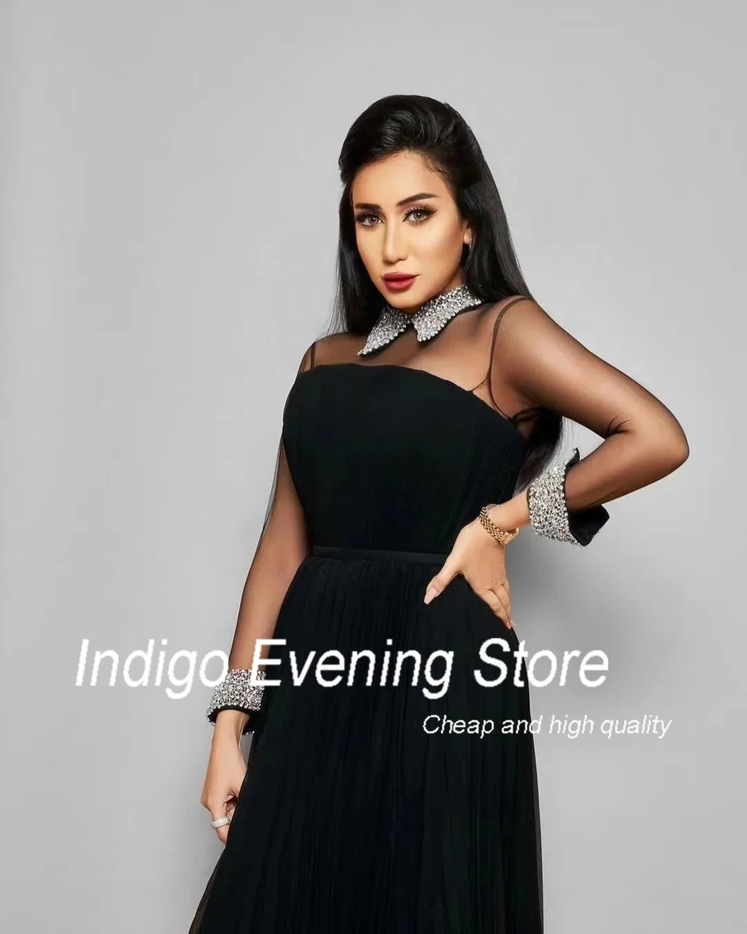 Indigo Evening Dresses Full Sleeves Tulle A Line Formal Occasion Party Dress For Women 2024 Vestidos Cvortos De Noche Customized