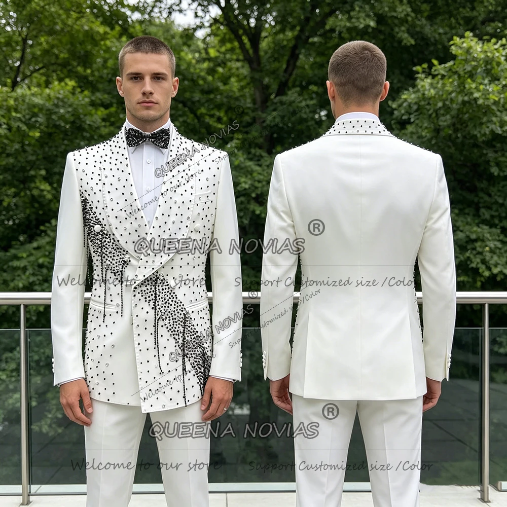 

Свадебные костюмы с бисером и стразами для жениха, двубортный пиджак и брюки, комплект из 2 предметов, мужской смокинг, наряд для официальных мероприятий, деловых встреч и вечеринок