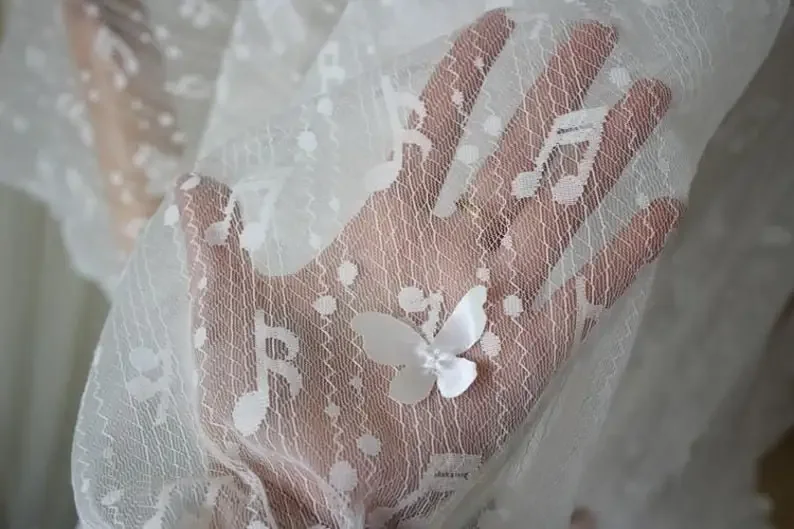 3D Butterfly Music Note Lace fabric Solid Butterfly Flower embroidery tulle For Girl Dress Tutu Dress Wedding Dress Bridal Veilu