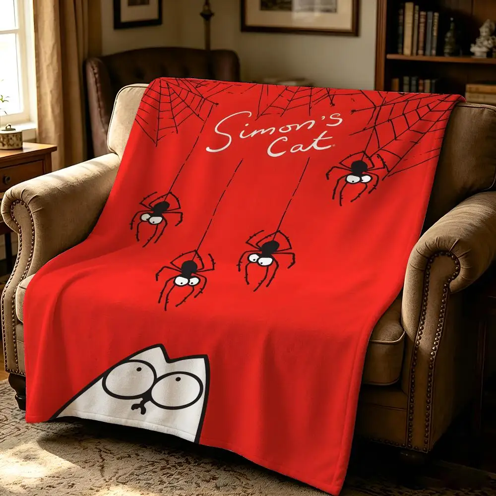 cartoon S-Simons Cat-t Throw Thick Comfort Flannel Quilt, Multi-scene Use Indoor Outdoor Daily Nap
