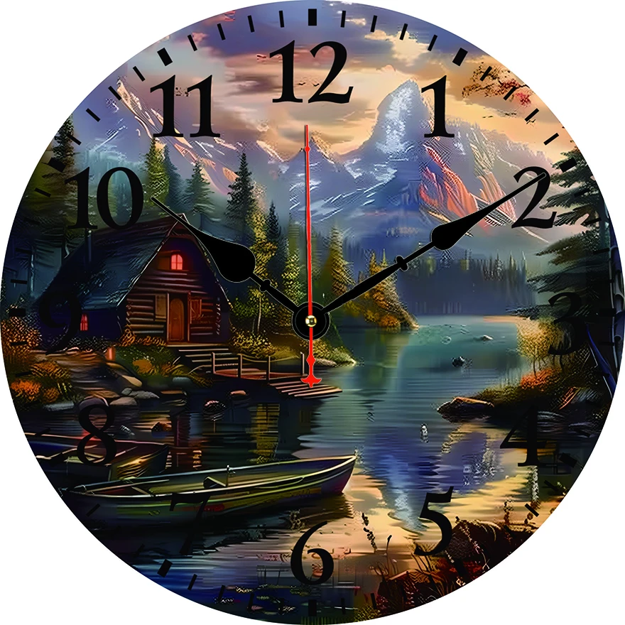 Reloj de pared redondo con paisaje, sala de estar, dormitorio, cocina, decoración del hogar, reloj de pared, reloj de cuarzo silencioso, artículos de decoración del hogar