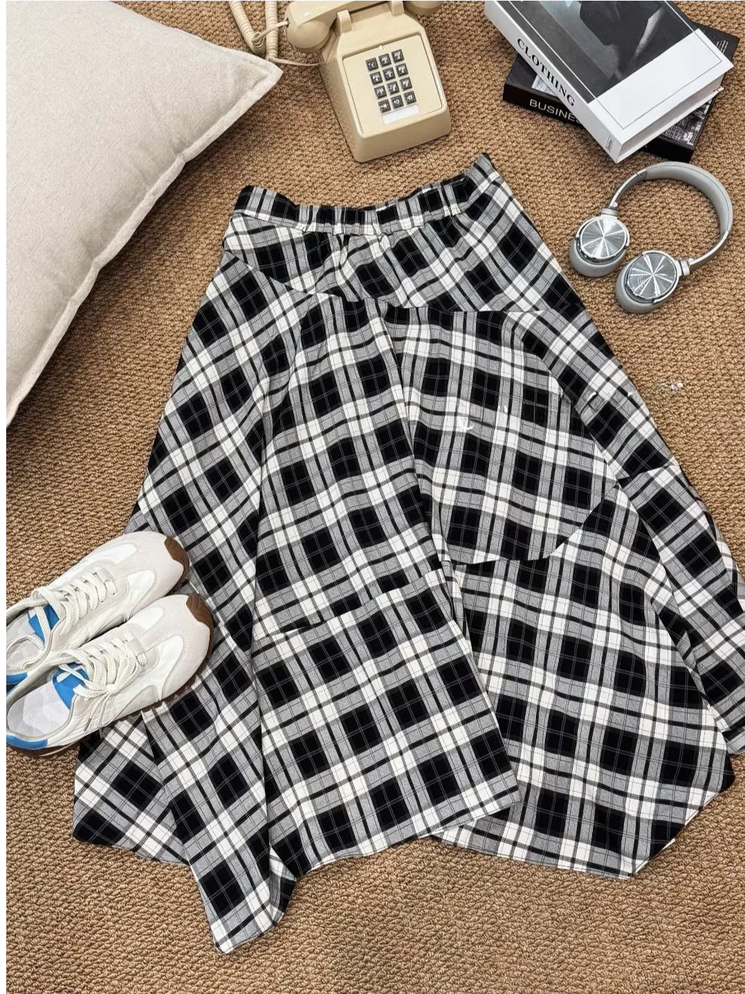 

Юбка А-силуэта с высокой талией JINGU Plaid Step! Юбки с асимметричным подолом и цветовыми блоками в стиле Ханьфу для женщин: весенняя молодежная мода