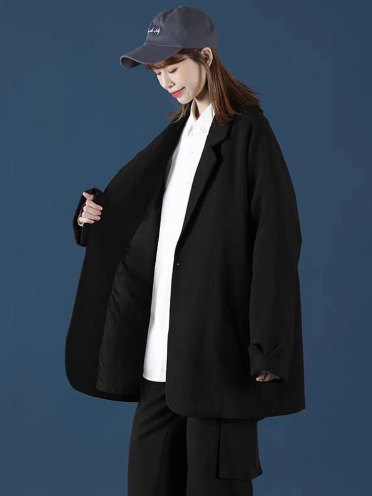 

Blazers Women Baggy Simply Temper Elegant Preppy Clothes Korean Fashion Unisex Long Sleeve Autumn High Street Gentle Notched Ins