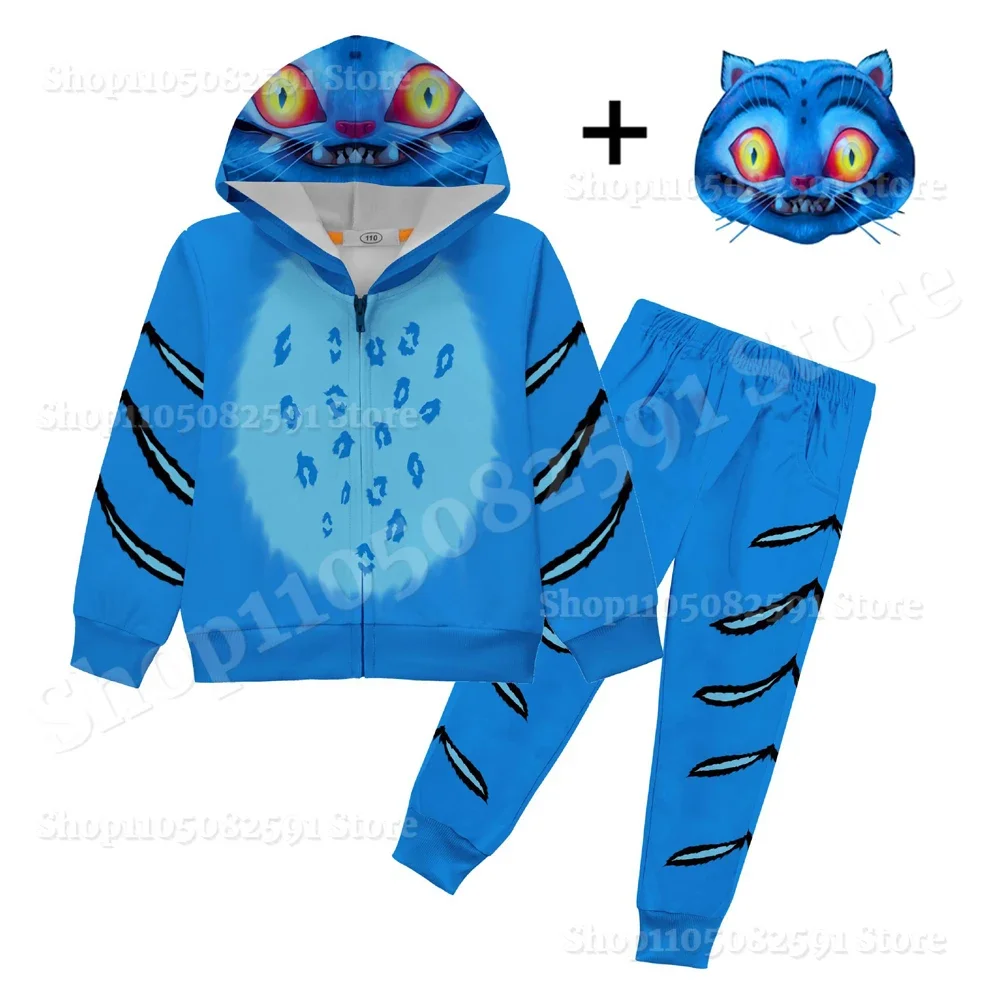 K-Pop Tiger Cosplay Demon Hunters Costume Kid Felpa con cappuccio Pantaloni Set Halloween Blue Tiger Cartoon Abiti Giacca Anime Top Felpa