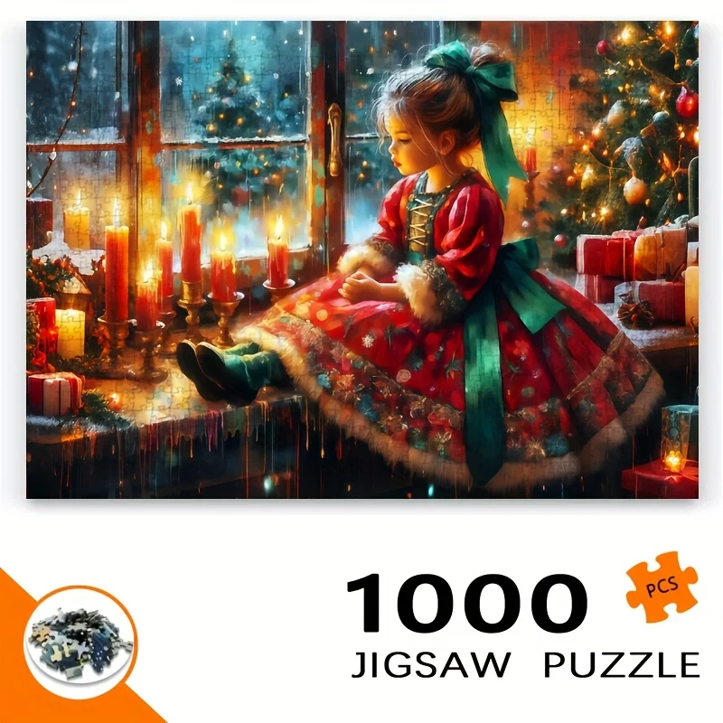 Christmas Girl Jigsaw Puzzle 500/1000/1200/2000pcs Holiday Candles Window Gift Family Fun Home Decor Wall Art Paper Toy