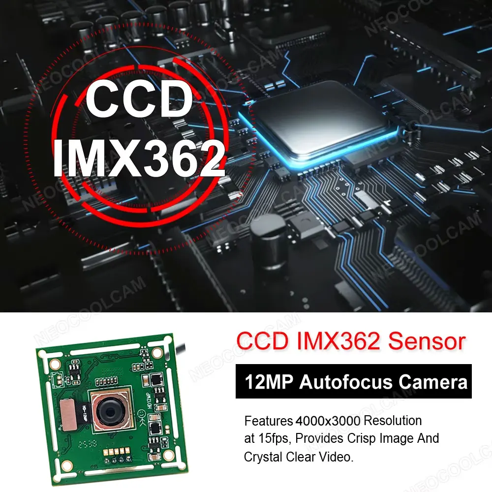 12MP Auto Focus Webcam Module High Speed HD USB PC Video PC Camera Board IMX362 Sensor No Distortion Lens UVC Plug and Play