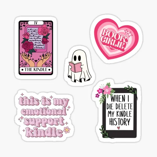 Reading Ghost Cute Kindle Pack Book Set  5PCS Stickers for Cute Stickers Decorations Car Home Luggage Laptop Water Bottles Art