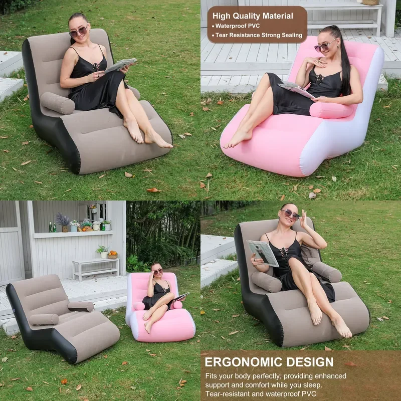 Inflatable Recliner Chair Foldable, Indoor Lounge Sofa with Armrests for Bedroom Living Room, Portable Outdoor Recliner