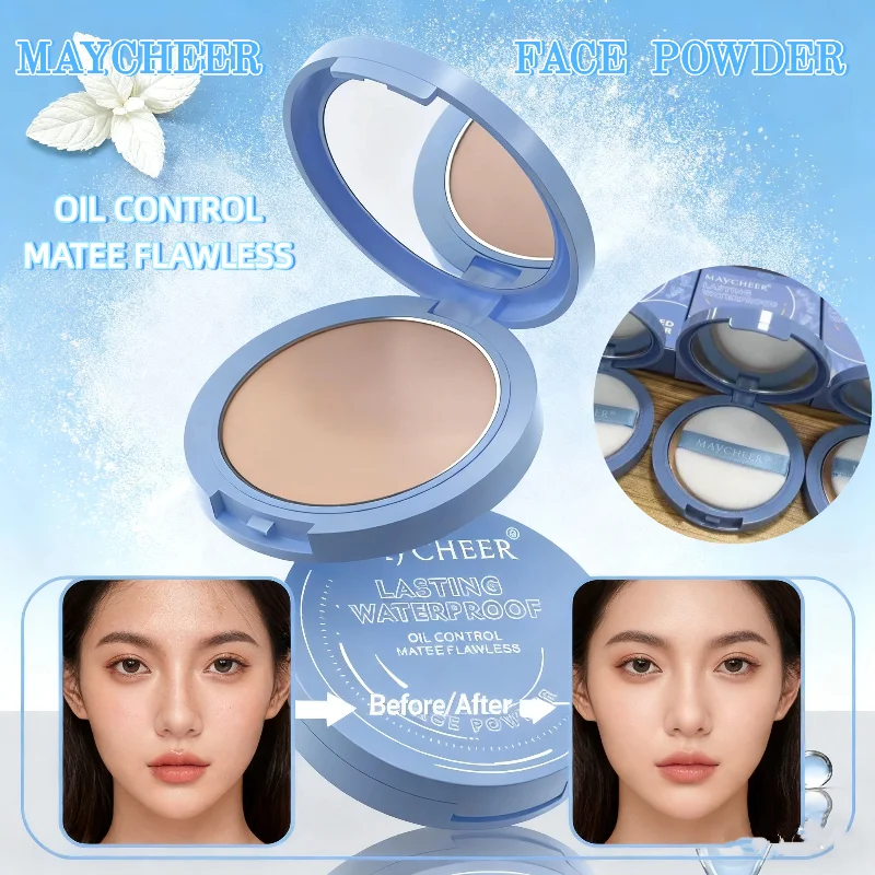 8 ألوان الحرير لينة ضباب مسحوق كعكة السلس الصحافة Sace مسحوق التحكم النفط غطاء كامل المخفي مسحوق ماكياج طبيعي دائم