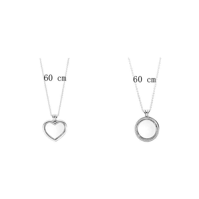 Floating Locket Pendants Necklaces For Women Jewelry 925 Sterling Silver Round Heart Key Crown Link Chain Sapphire Crystal Glass