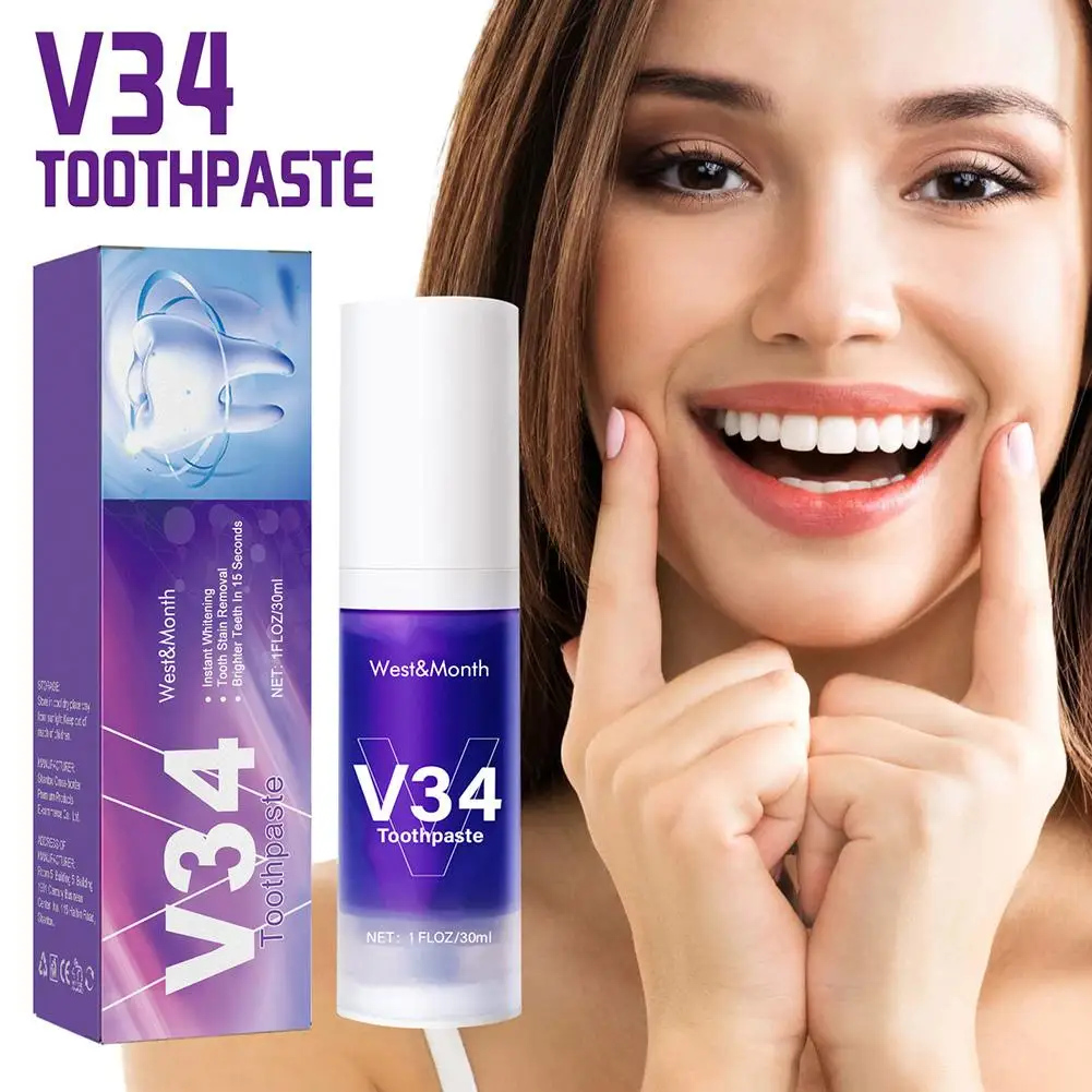 30ml Teeth Whitening Toothpaste V34 Color Tooth Correction Whitener Teeth Purple Non-Invasive Whitening Toothpaste Gum Oral Care